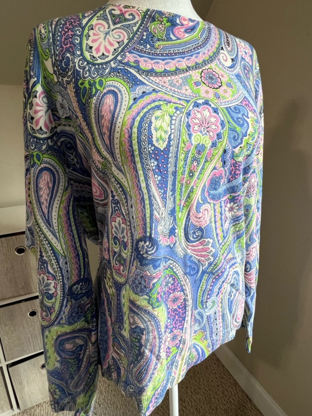 Talbots Petite Paisley Knit Top in Blue, Pink, Green